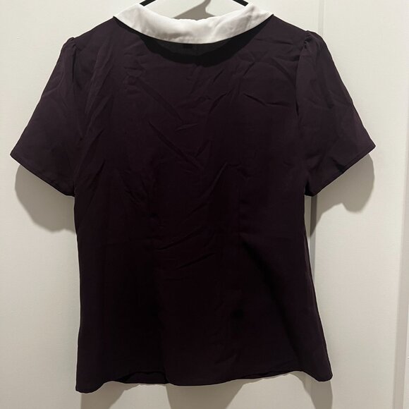 Modcloth Button Up Blouse Size M in Plum Purple with Bats on Collar - Picture 4 of 4